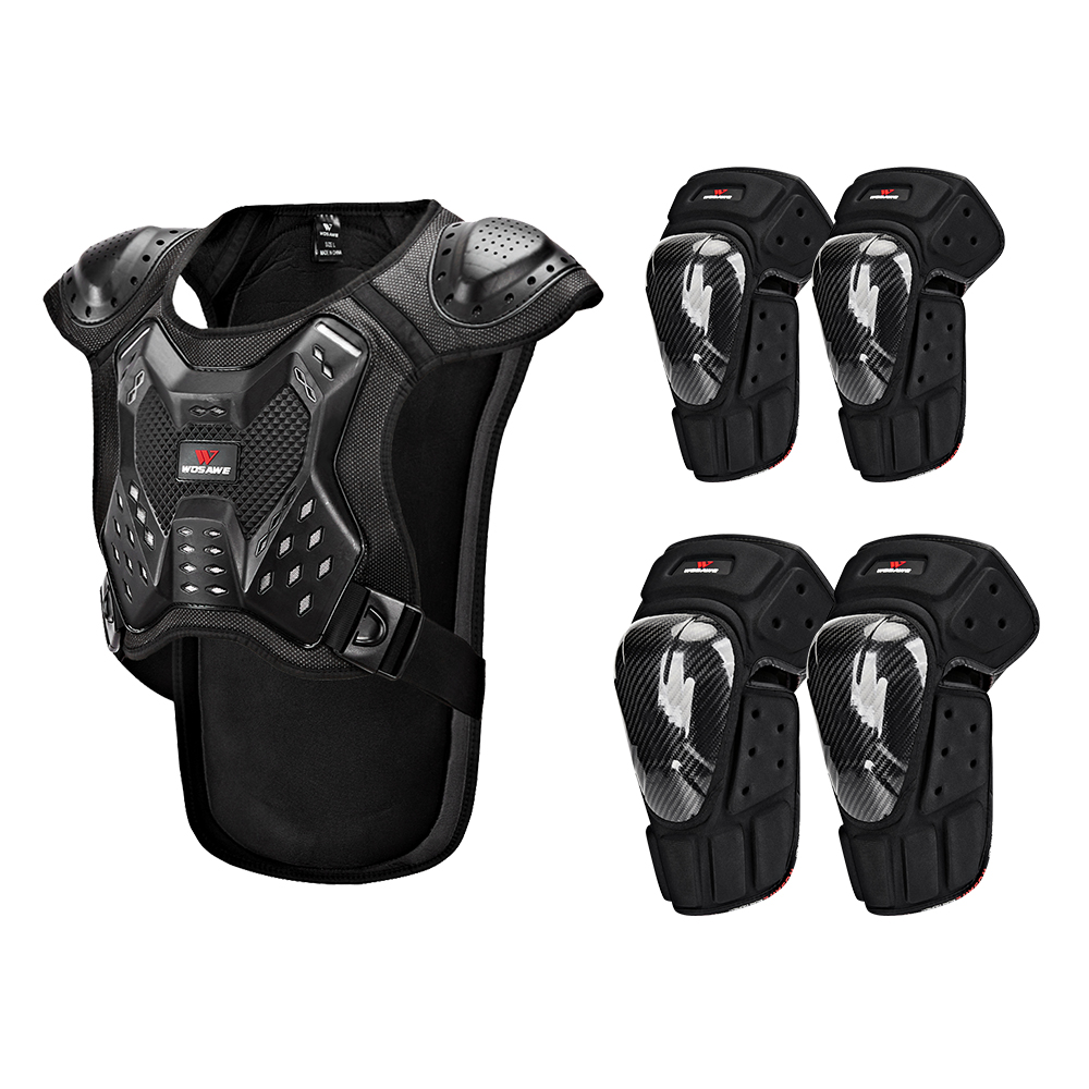 Wosawe Motorfiets Armor Vest Kniebeschermers Elleboogbeschermers Beschermende Gear Set Motocross Racing Off-Road Elleboog Pads Schaatsen Bescherming