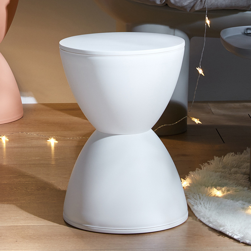Taburete bajo nórdico para sala de estar, taburete circular y moderno de ocio para el hogar, simple y grueso, cambio de zapatos para el hogar, taburete de comedor para niños: Blanco
