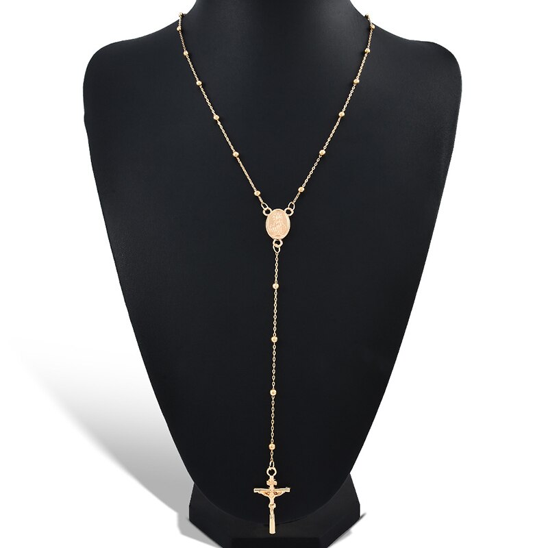 Jesus Cross-Hanger Ketting Gouden Ketting Lange Ketting Voor Vrouwen Religieuze Christian Sieraden Rozenkrans Kralen Ketting Festival