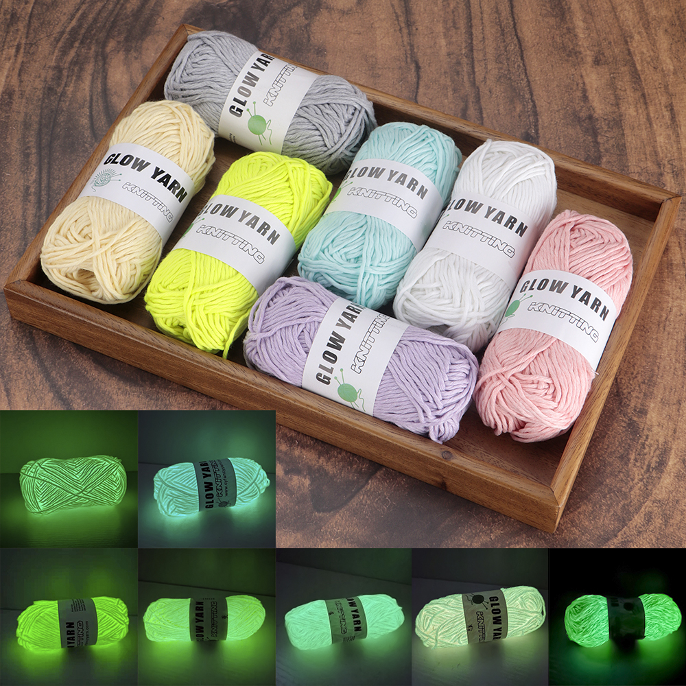 7 rolos que brilham no escuro fio de crochê luminoso-diy tricô costura suprimentos para artes artesanato fontes de festa, 60 yd por rolo