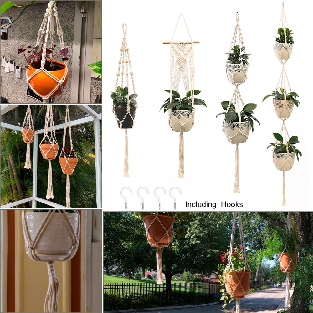 Cesta colgante con gancho para macetas, soporte para macetas, macramé, macetero colgante, cuerda trenzada, artesanía, decoración Vintage
