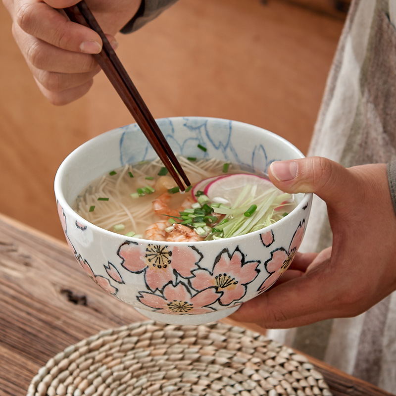 Japanse Keramische Servies Kersenbloesem Rijstkom Soepkom Schotel Onderglazuur Kleur Japanse Servies Huishouden Schotel