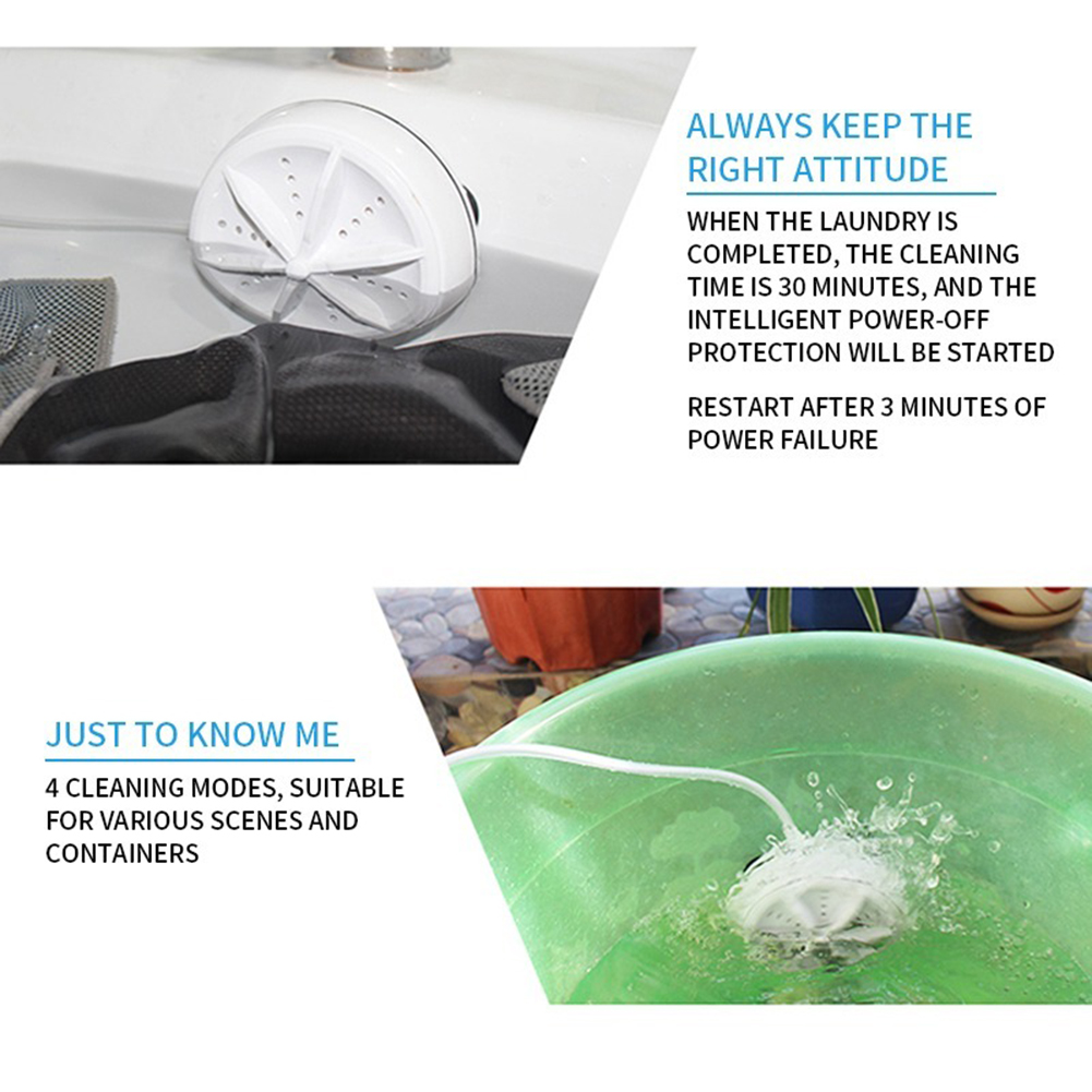 2 in 1 Ultrasonic Turbo Washing Machine Portable Travel Washer Air Bubble Rotating Mini Ultrasonic Washing Machine USB Powered