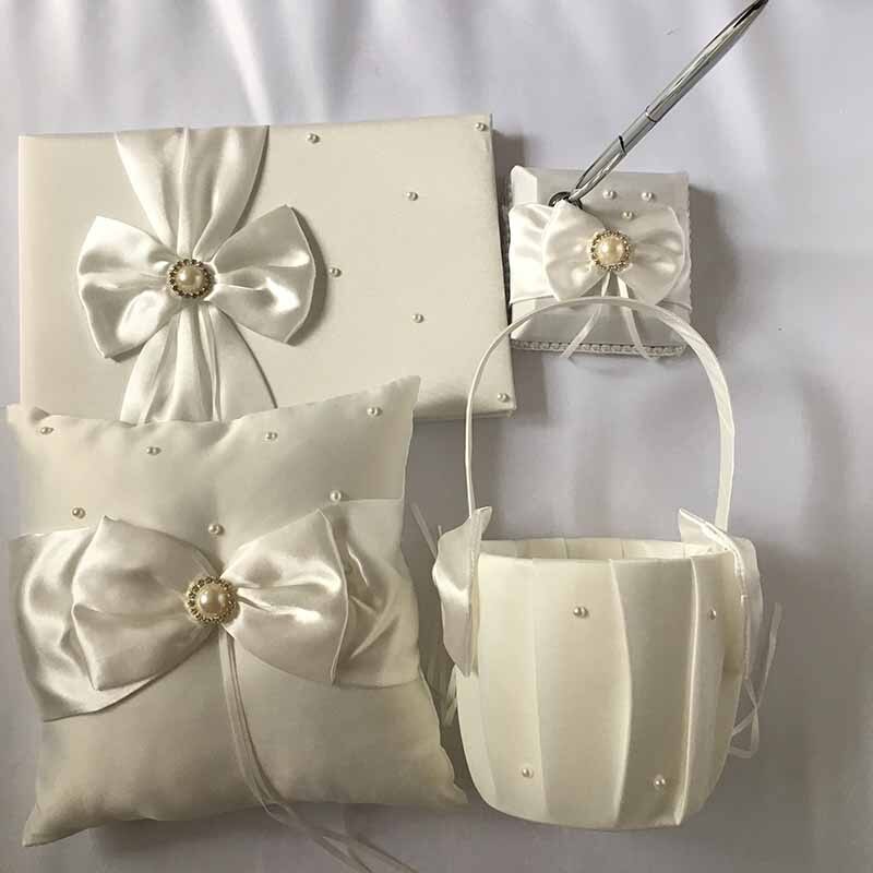 1Set Wedding Guest Book Pen Pillow Flower Basket Set Boite Carte Mariage Wedding Engagement Party Decoration