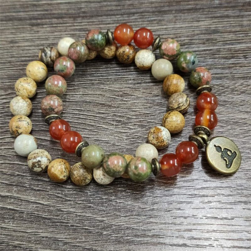 Pingente de pedra mala cristal lotus om j-asper, conjunto de pulseira para homens e mulheres, medesembaraçação yoga pulseira 2 pc: Buddha