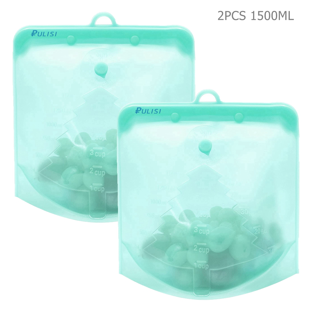2er Pack Silikon-Lebensmittel beutel 1500ml 1000ml 500ml auslaufs ichere Behälter wieder verwendbarer frischer Beutel Lebensmittel-Aufbewahrung beutel Gefrier beutel Snack behälter: Licht Grau