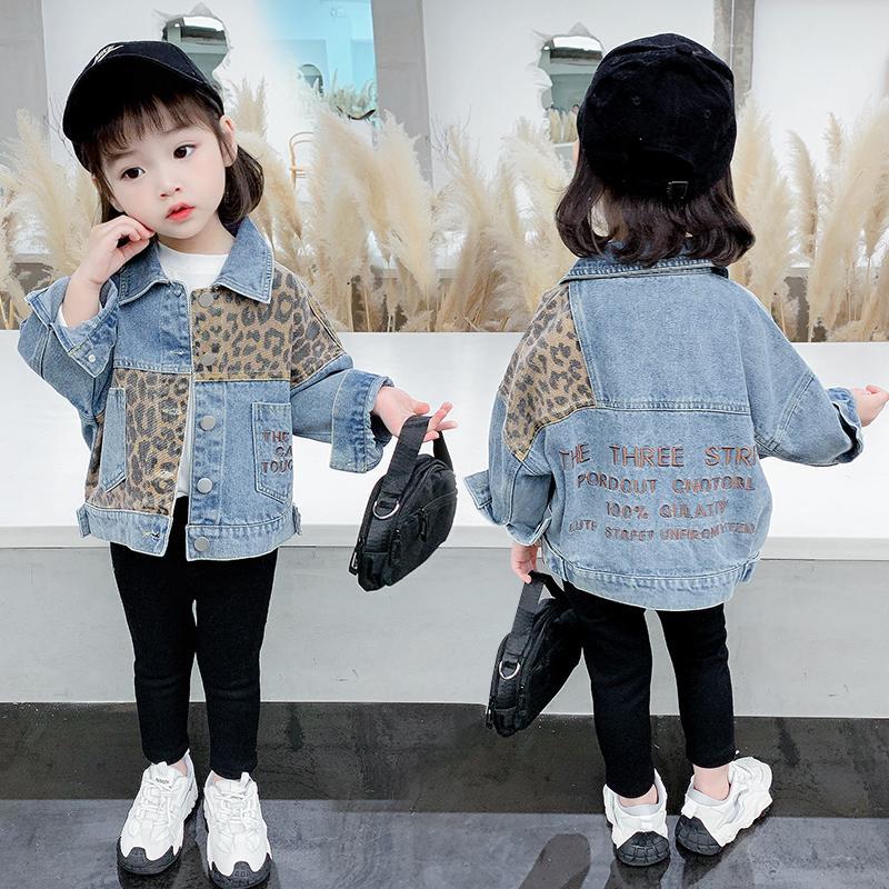 Jongens Meisjes Borduren Denim Jas Lente Herfst Kleding Baby Mode Kinderen Korea Stijl Luipaard Patchwork Jas