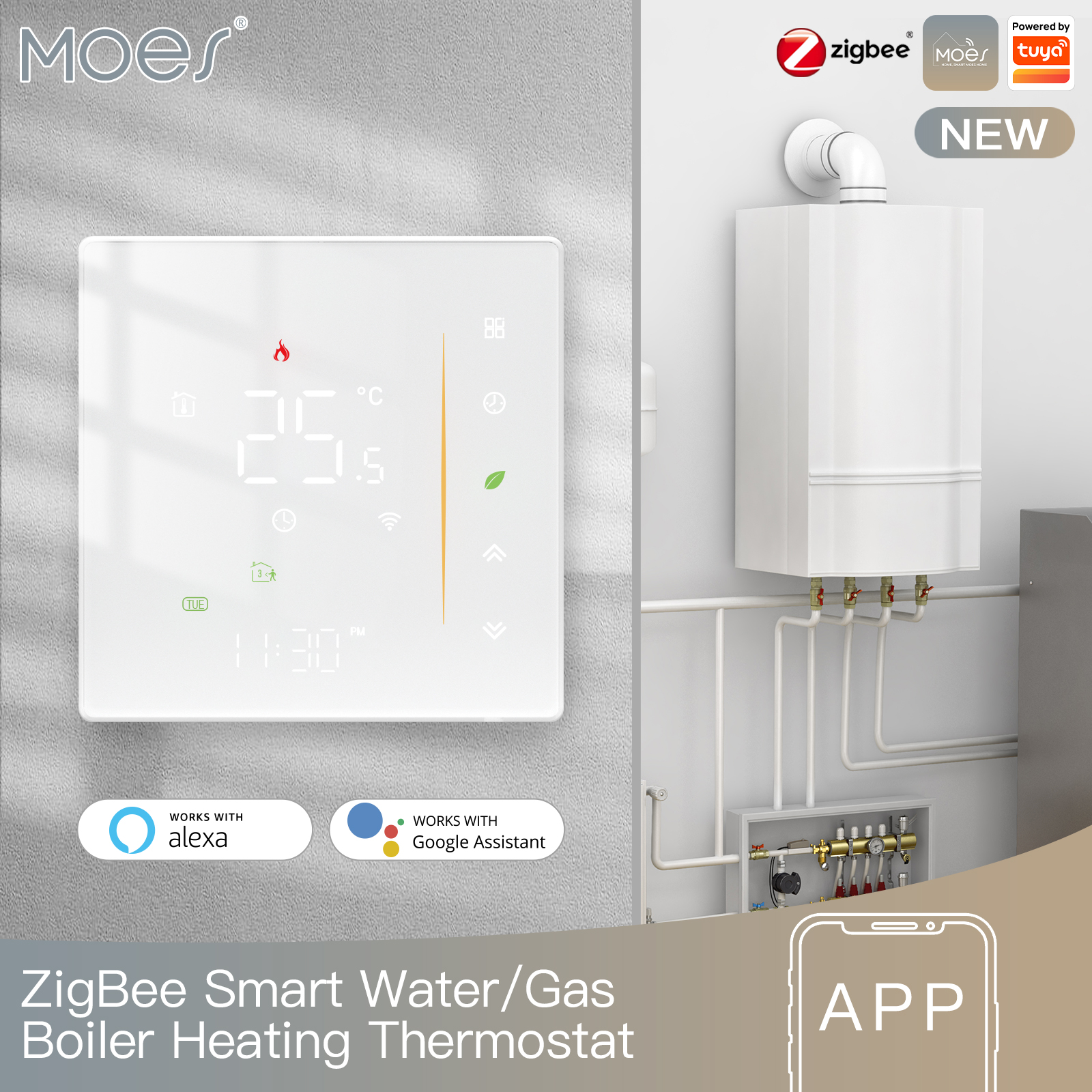 Termostato MOES Zigbee, controlador de temperatura ambiente de agua/calefacción eléctrica de suelo, caldera de Gas, humedad, Tuya, funciona con Alex 5A16A: plum