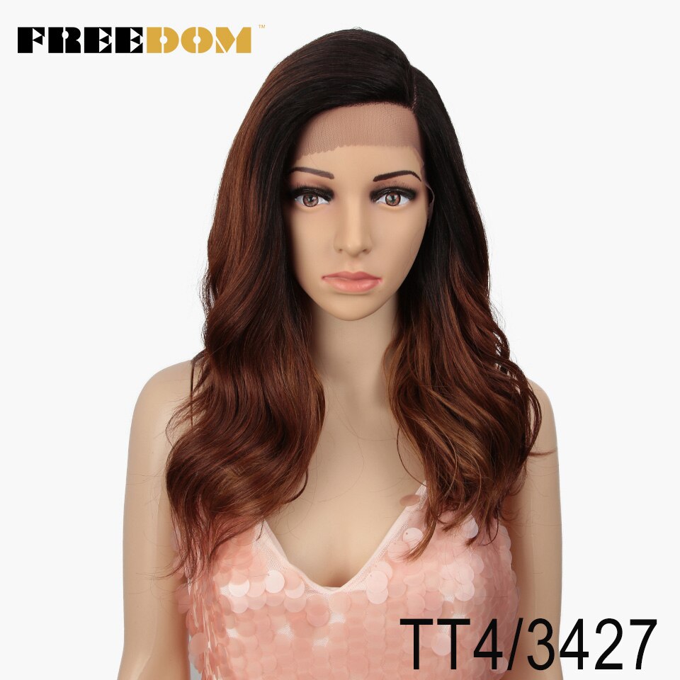 Vrijheid Synthetische Lace Pruik 20 Inche Body Wave Ombre Blond 613 Asymmetrie Pruiken Voor Zwarte Vrouwen Hittebestendige Mode Pruik: TT4-3427