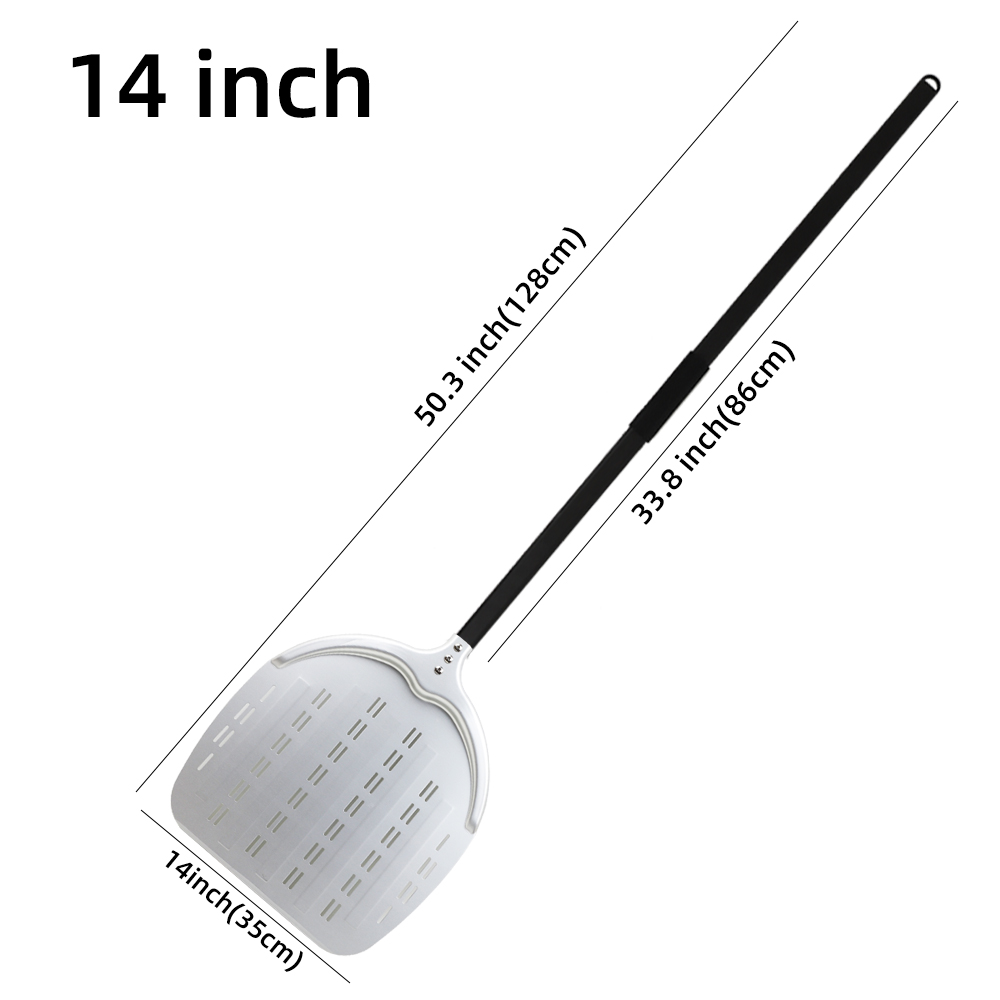 12 13 14 Inch Pizza Schil Lange Steel Draaien Aluminium Pizza Turner Anti-aanbak Bakken Tool Geperforeerde Peddel Keuken accessoire: YELLOW