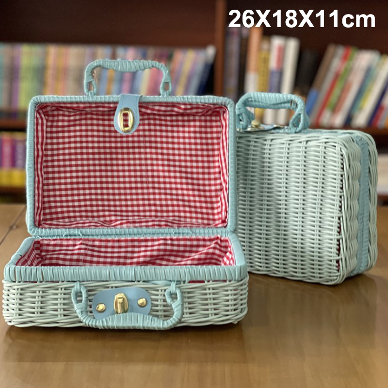 Étui de rangement tissé en rotin fait à la main, Vintage, Portable, étui de rangement tissé à la main, maquillage pique-nique voyage porte-bagages valise, boîte d'organisation d'articles divers: A21
