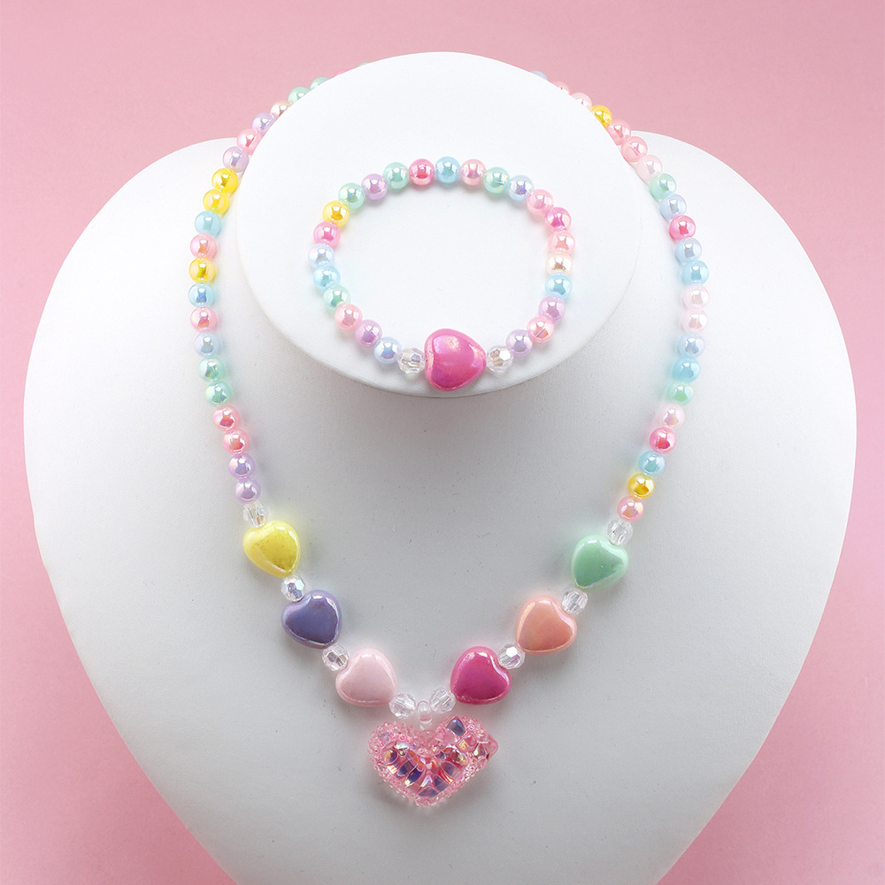 Conjunto de pulsera y collar dulce para niños, collar con cuentas coloridas de caramelo para niñas, joyería DIY al por mayor