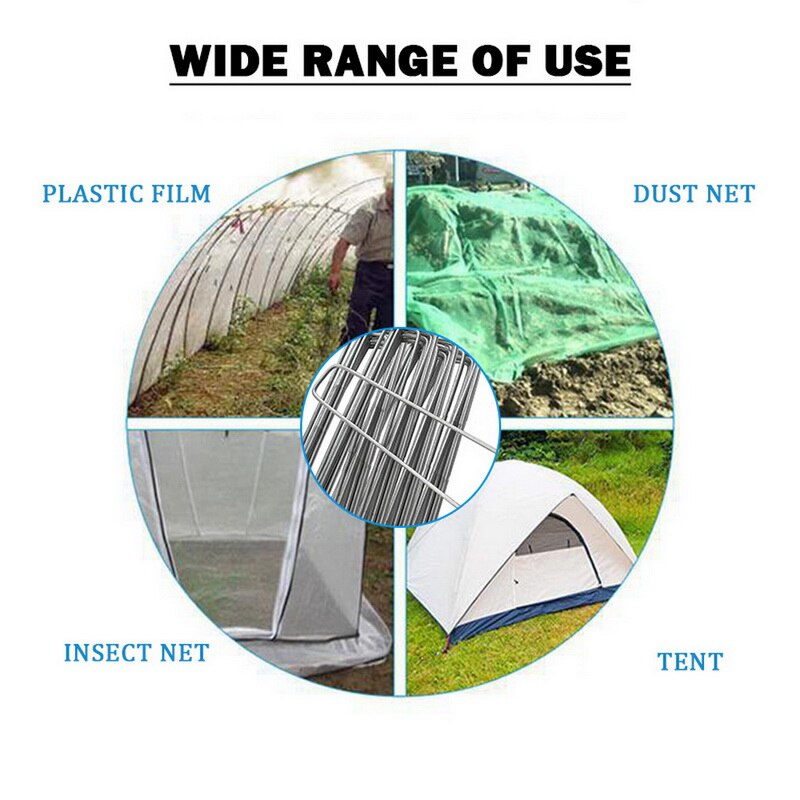 Garden Peg Metal Silver U Shape Garden Ground Film Fixed Pegs Gardening Fixing Tools Film Peg