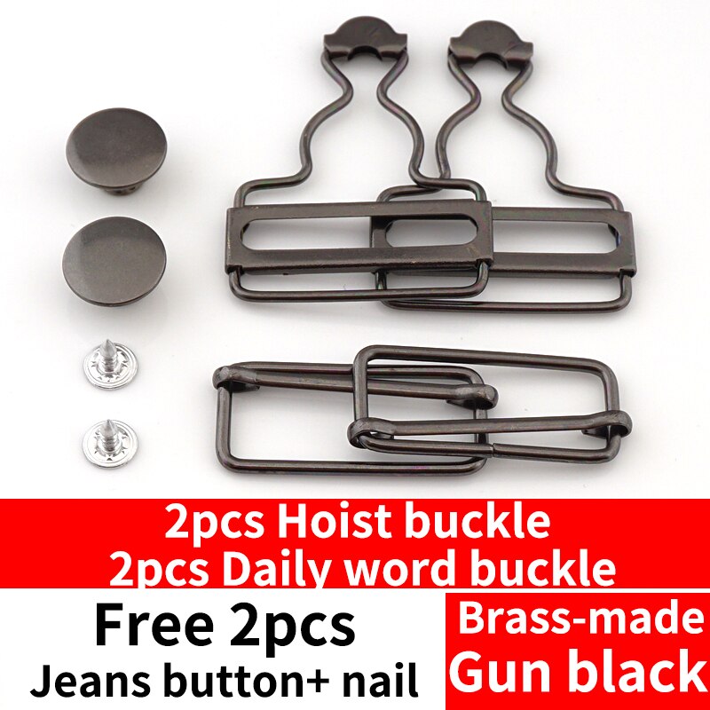 2set Pants Overalls Jeans Brace Clips Metal copper Button Suspenders Buckle Gourd Fastener Rivets Clothes Sewing Accessories Bib: Gun black 2set / id 3.2cm