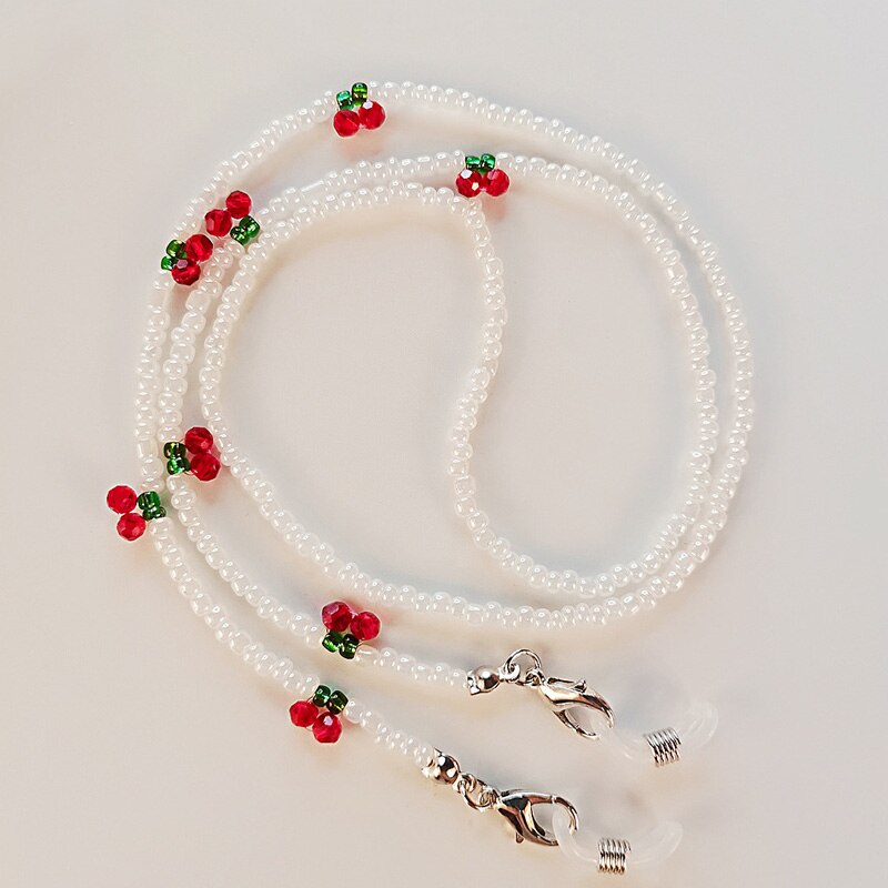 Crystal Cherry Glasses Chain Cute Transparent Beads Pearl Mask Chain Neck Straps Sunglasses Lanyard Women Jewelry