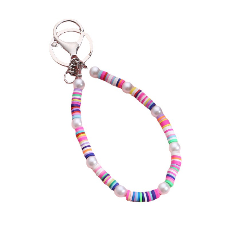 LLavero de perlas de cerámica suave para coche, cadena colgante con costuras de Color a la , K5015