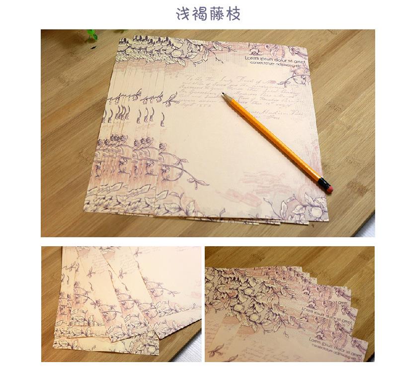 10pcs Kraft Brown Letter Paper Vintage Flowers Letterhead Letter Writing Paper Letter Pad Drawing Sketch Pad Stationery: 5
