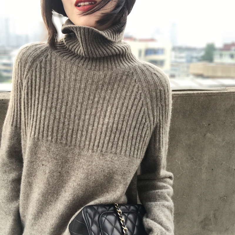 Retro kashmir genser med turtleneck dame genser langermet løs solid tykk vinter dame genser dame