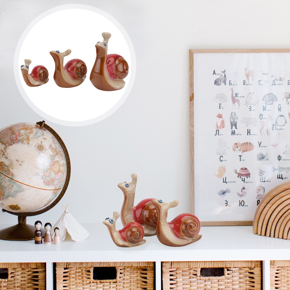 Adorno en forma de caracol para decoración de escritorio, cerámica artesanal, colores surtidos, 3 uds.