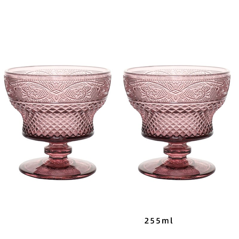 2Pcs Glass Dessert Cups Ice Cream Bowl Sundae Cup Color Retro Juice for Drinking Cup Wedding Party Wine Glasses: Red225ml