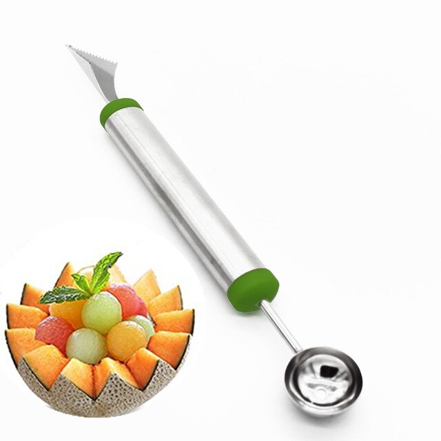 Ahtoska 2pc/ lot melon baller og frugt udskæring kniv frugt grave værktøj køkken frugt værktøjer: Grøn