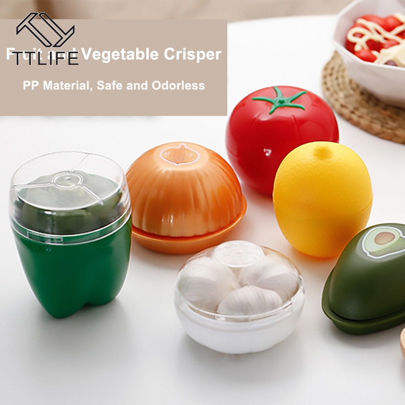 TTLIFE Cute Kitchen Food crusper vegetales contenedores de cereales ajo aguacate tomates limón pimiento verde cebolla fresca caja de almacenamiento