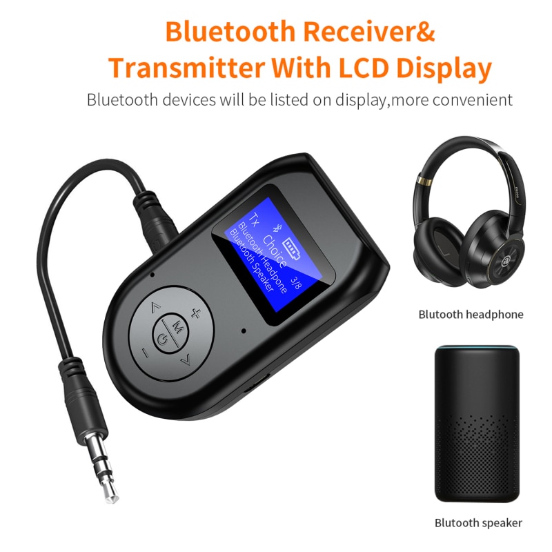 Transmitter LCD Display Bluetooth Adapter 2 In 1 Transmitter Receiver Headphone Wireless Stereo Speakers Adapter With AUX