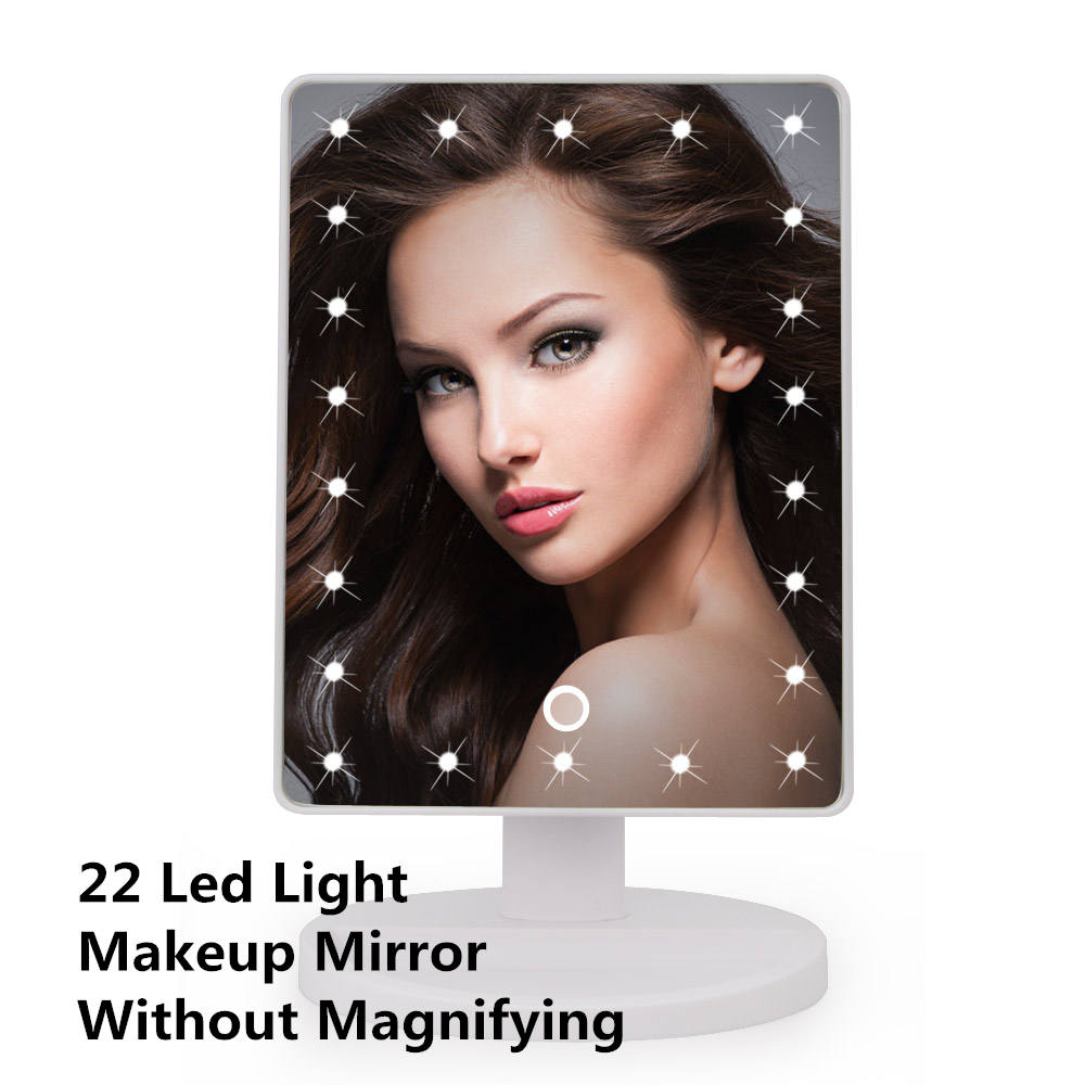 LED Touch Screen Makeup Mirror Vanity Mirror With 16/22 LED Lights Health Beauty Adjustable Countertop 180 Rotating: 22LED White