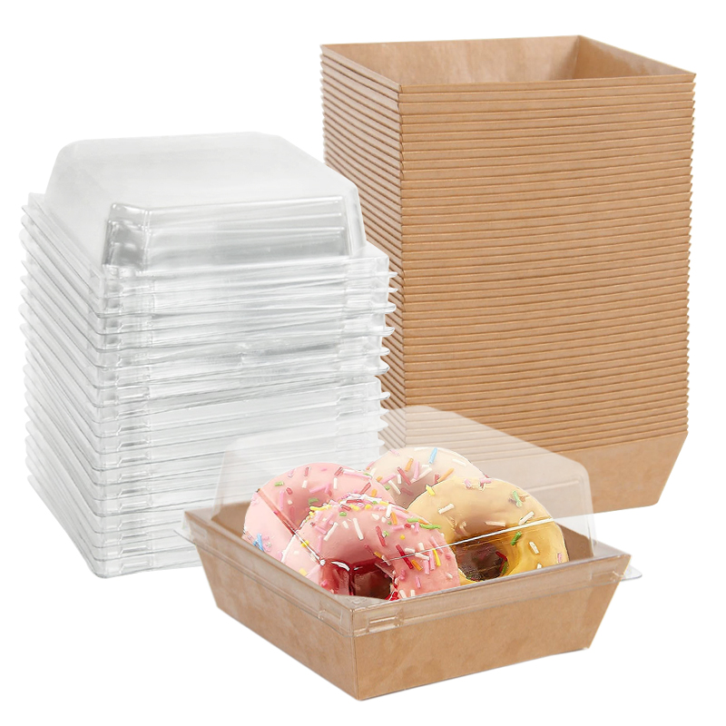 10/20/30 stücke Kuchen Krapfen Boxen Kraft Papier Nachtisch Cookie Bäckerei Lebensmittel Verpackung Kasten mit Klaren Deckel hochzeit Geburtstag Party Liefert