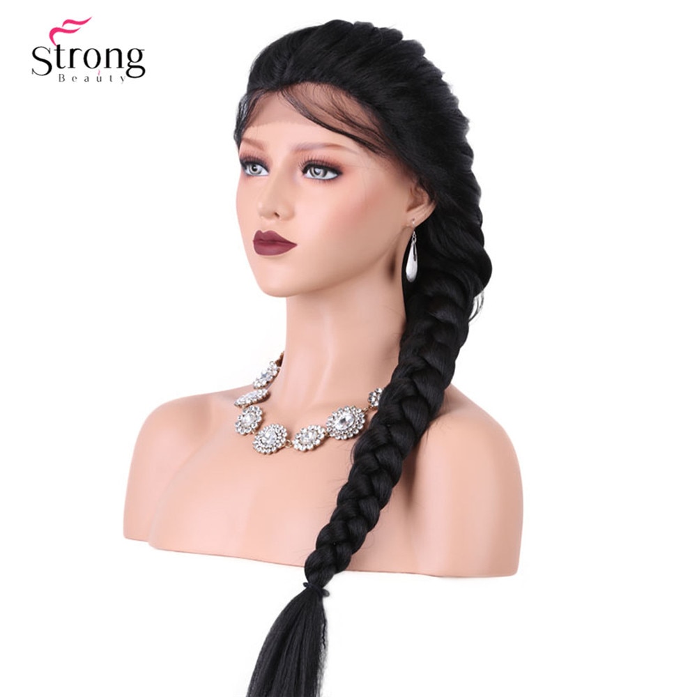 StrongBeauty Franse Vlecht Kapsels Lace Front Pruiken voor vrouwen Synthetische lace Pruik Zwart Met Baby Haar