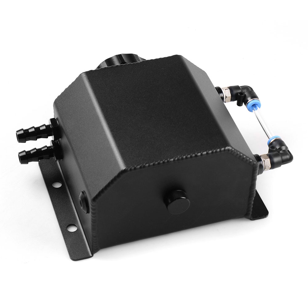 Universal 1L Alloy Aluminium Engine Oil Catch Can Breather Tank Radiator Overflow Tank