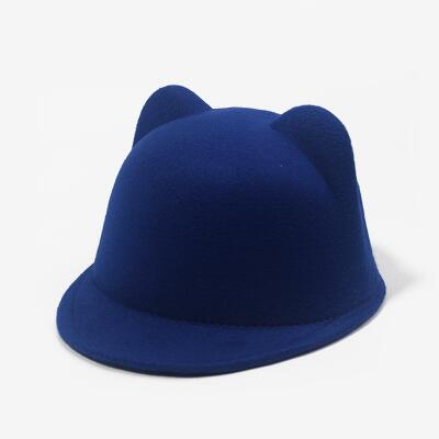 SUOGRY Mother daughter felt fedora hat child adult solid color cat ears short brim hat for women men equestrian knight caps: Royal blue / Children size
