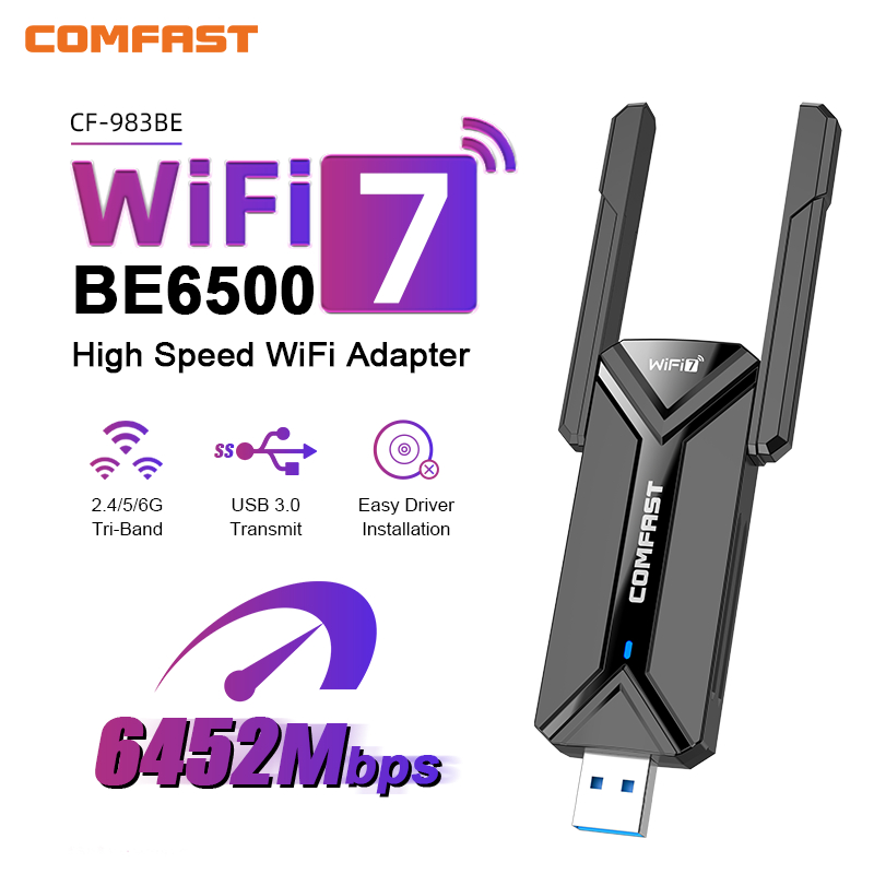 COMFAST WiFi7 USB-adapter BE6500 WiFi-kaart 5G 6G USB3.0 Draadloze netwerkkaart USB wifi 7 Adaptador AX5400 wifi6 Antena PC Laptop: WHITE