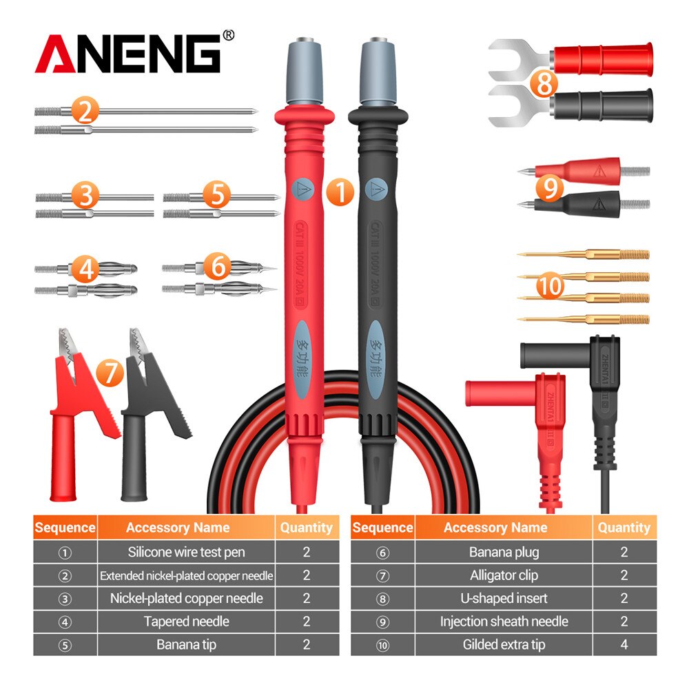 1000V 22In 1 Silicone Digital Multimeter Test Lead Multi-function leads Test Cable SMD SMT Needle Tip for FLUKE for Vichy