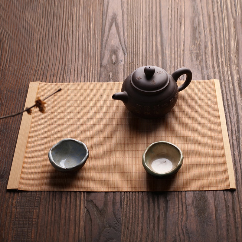 Natural Bamboo Table Mat Tea Dining Insulated Table Runner Japanese Style Natural Woven Placemat Coaster Cup Pad