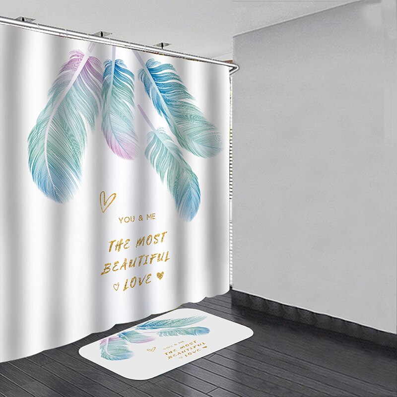 3D Printed Shower Curtain Home Decor Bathroom Shower Curtain Polyester Bath Curtains Multi-size Colorful Feather Pattern