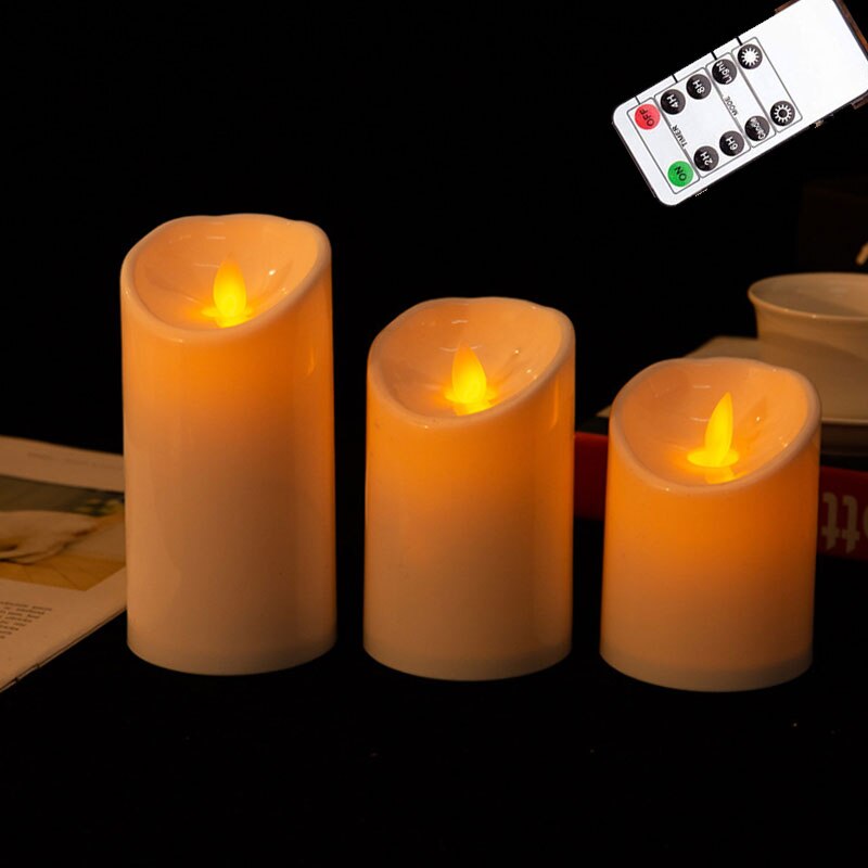 Pack of 3 Remote Control Moving Wick LED Flameless Candles , Flickering Battery Operated Pillar Candles With Realistic Flame