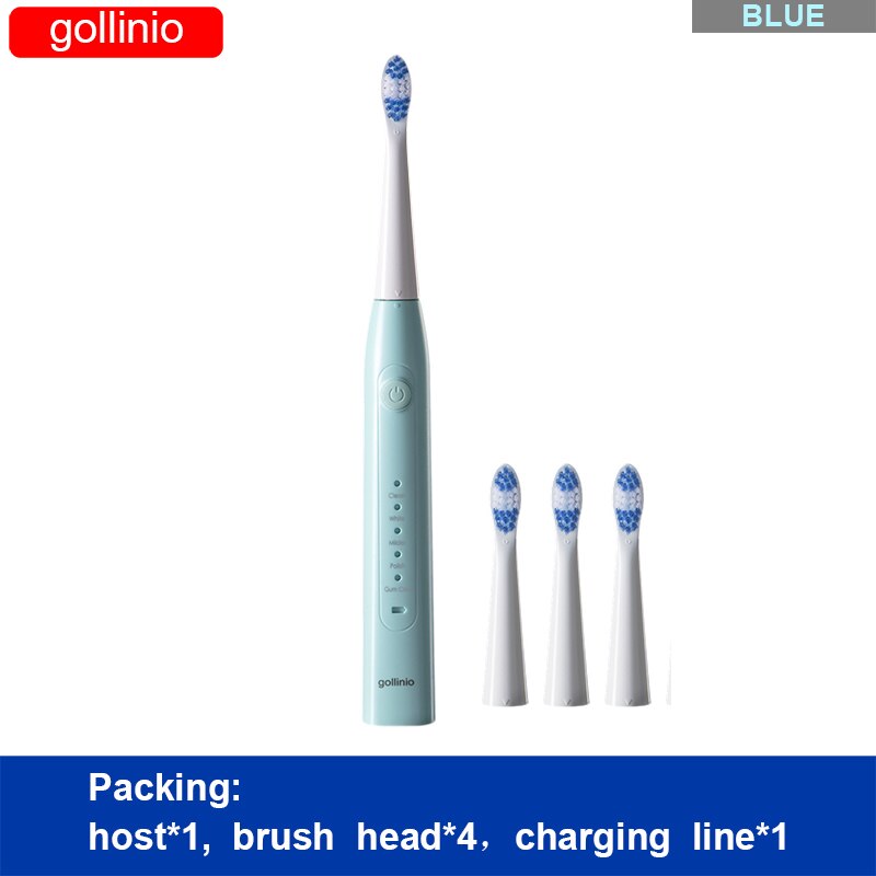 Gollinio-cepillo de dientes eléctrico recargable por Usb, dispositivo dental electrónico de carga rápida GL09A, cabezal de repuesto sónico, resistente al agua, xp7: GL09BLUE4H-H