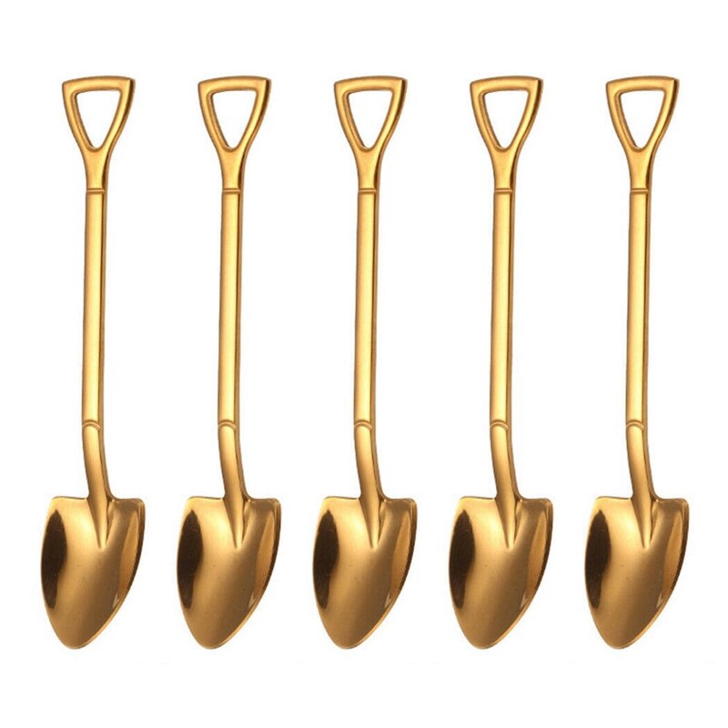 5 Pcs Tea Spoon stainless Steel Cake Fruit Spoons For Dessert Small Coffee Scoop Gold Dessert Tools for Snack Dinnerware: HG46984GD