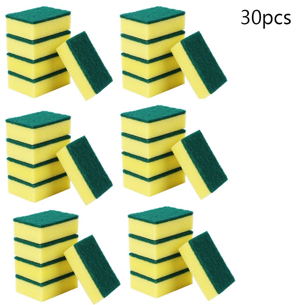 30pcs Double-sided Decontamination Cleaning Dishwashing Sponge Kitchen Nano Clean Rub Pot Rust Focal Stains Sponge Removing Kit: A