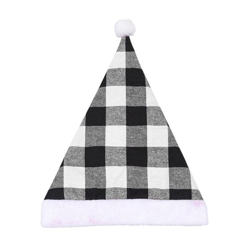 Kerst Hoed Voor Kerstman Zwart En Rood Plaid Kerst Hoed Met Hairball Xmas Cap Ornament Voor Party jaar Decor: Gray Xmas hat