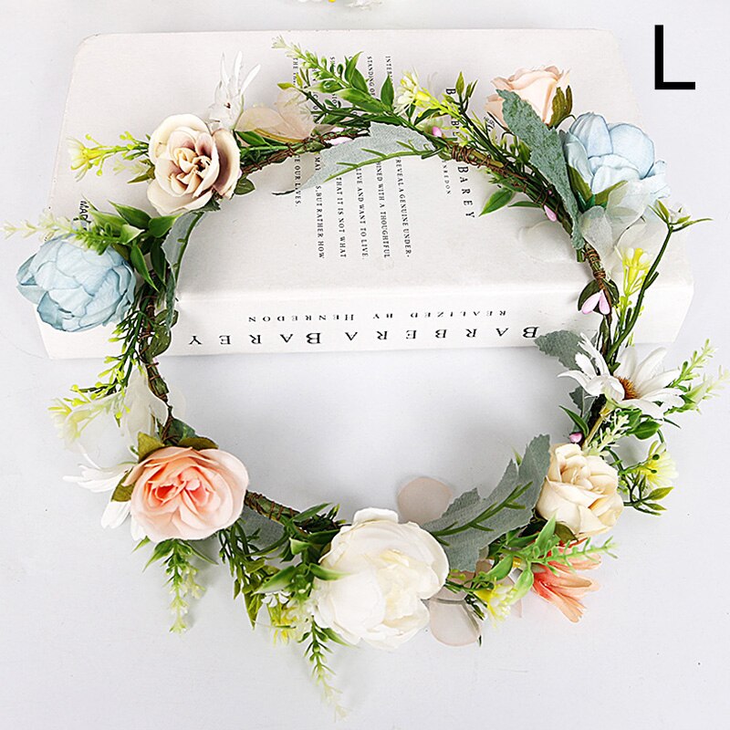 Flower Headband Spring Bohemian Flower Crowns Floral Garland Faux Rose Wedding Wreaths Braided Hair Vine Headpiece Hair Ornament: L