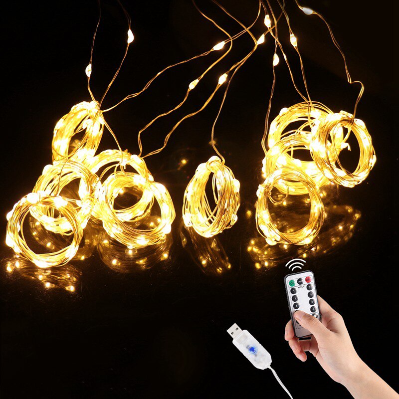 Usb julegardin led lys glædelig jul indretning til hjemmet julepynt juletræ navidad år: Varm hvid / 2 x 3m 200 ledede