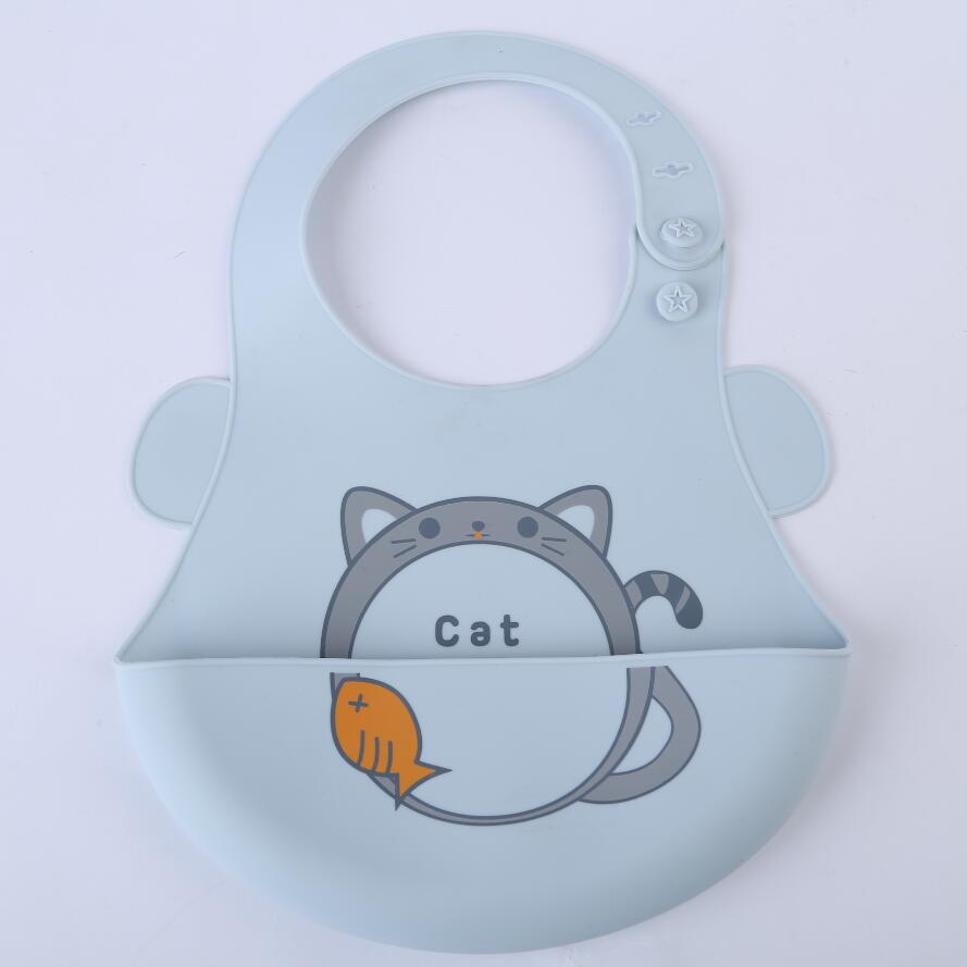 Cartoon Baby Siliconen Slabbetjes Waterdichte Peuter Kids Verstelbare Voedsel Bib Babyvoeding Stuff Burp Doek Jongen Meisje Slabbetjes Schort Baberos: Blue Cat