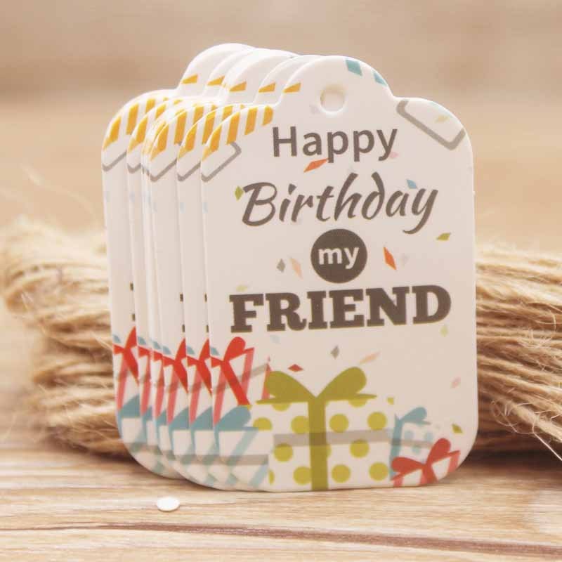 100pcs Happy Birthday Tag White Hang Tag DIY Paper Label Tag Garment Tags Party Paper Box Packing Label Cards