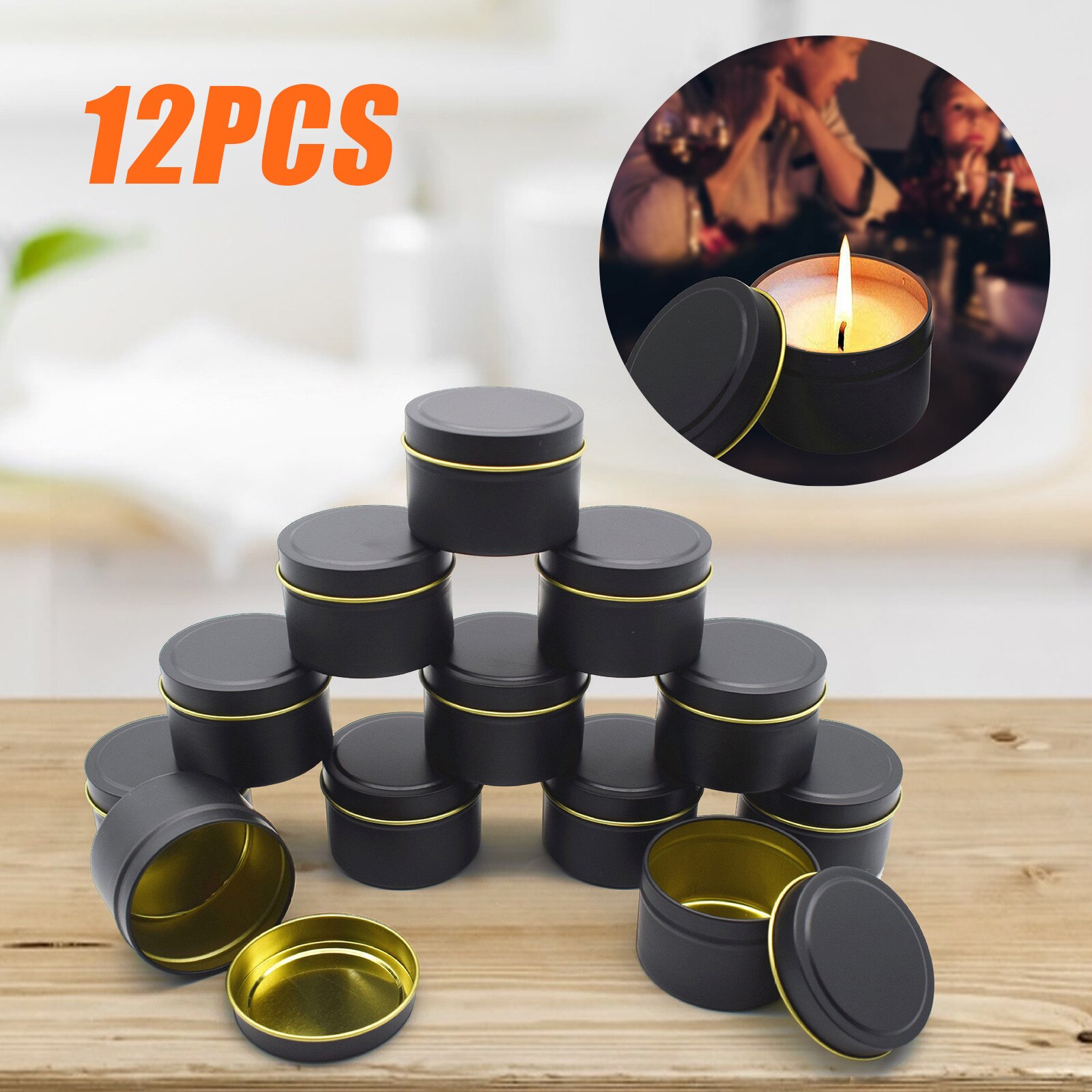 12 Pack 4 ozs Empty Candle Jars with Lids 3-Inch Seamless Decorative Gold Metal Oil Candle Can Storage Bottle Storage Can