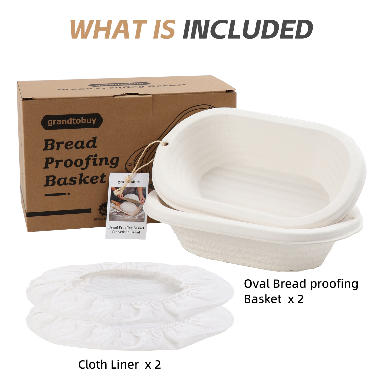 Zellstoff-Brotschutzkorb, 27,9 cm, ovaler Sauerteig, Banneton-Brotform, Backzubehör-Set 2 mit Stoffeinlagen für selbstgemachtes Brot
