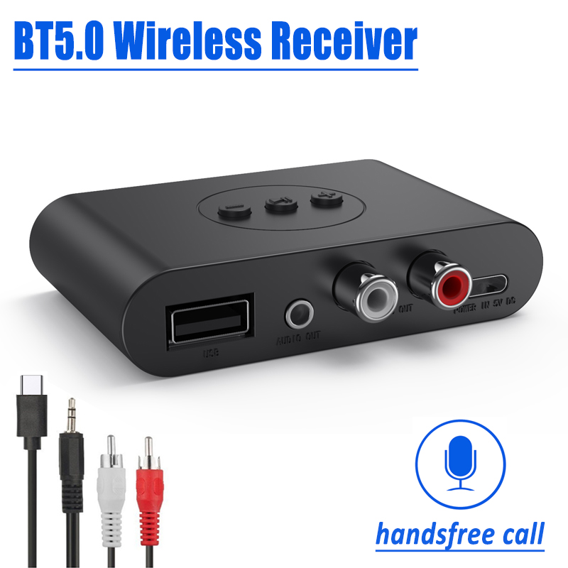 Bluetooth 5.0 Ontvanger U Disk Rca 3.5Mm Aux Jack Stereo Draadloze Adapter Met Microfoon Voor Speaker Versterker Car Audio zender
