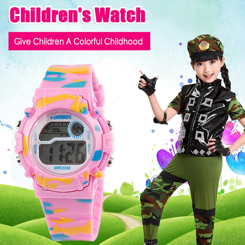 Reloj de correa para niños y niñas, deportivo, resistente al agua, multifunción, LED, Flash Digital colorido,