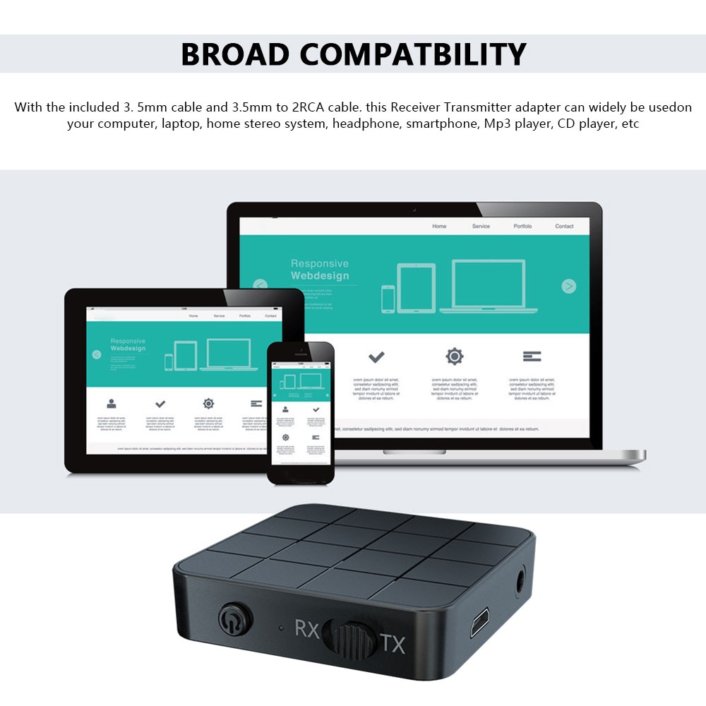 2 In1 Bluetooth 5.0 Audio Transmitter Receiver Adapter Portable Wireless Audio Transceiver RX/TX Mode for TV Car Computer